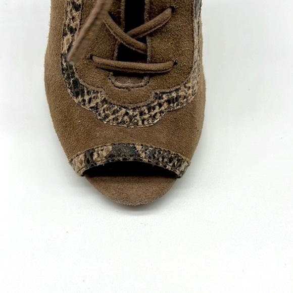 Isola - Gray Suede With Snakeskin Leather Open Toe Lace Up Heels Size 6.5 - Picture 5 of 14